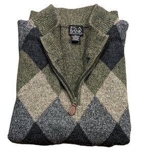 Jos S. Bank Men’s ¼ zip Argyle Sweater - Size XL - Lambs’ Wool